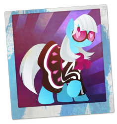 Size: 942x999 | Tagged: safe, artist:rariedash, derpibooru import, photo finish, earth pony, pony, female, glasses, hooves, lineless, mare, polaroid, raised hoof, smiling, solo, sunglasses