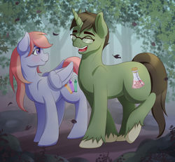 Size: 3900x3600 | Tagged: safe, artist:fawness, oc, oc only, pegasus, pony, unicorn, couple, cute, female, glasses, male, ponysona, redraw, scenery, shipping, straight, walking