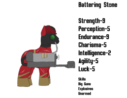 Size: 1300x1000 | Tagged: safe, artist:facade, derpibooru import, oc, oc only, oc:battering stone, fallout equestria, flamethrower, raider, solo, weapon