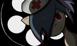 Size: 1024x614 | Tagged: safe, artist:cblpo4ek, derpibooru import, backlighting, dark, dead on arrival, hospital light, low angle, nurse, operation light, ponified, pov, skullgirls, solo, valentine (skullgirls)