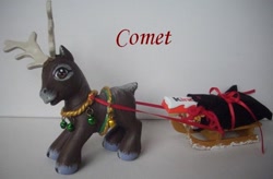 Size: 668x438 | Tagged: safe, artist:berrymouse, derpibooru import, deer, reindeer, g3, comet, custom, irl, photo, sleigh, solo, toy