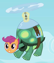 Size: 450x519 | Tagged: safe, derpibooru import, edit, scootaloo, tank, flying, helicopter, magic helicopter, pet, rainbow dash's pet