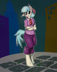 Size: 3159x4000 | Tagged: safe, artist:jorobro, derpibooru import, coco pommel, anthro, rarity takes manehattan, bipedal, floppy ears, solo