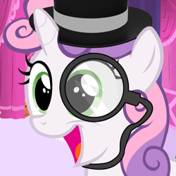 Size: 538x538 | Tagged: safe, artist:greaterlimit, edit, screencap, sweetie belle, fancy, hat, monocle, solo, top hat