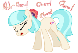 Size: 3124x2125 | Tagged: safe, artist:masterxtreme, coco pommel, cocobetes, cute, fetish, sneezing, sneezing fetish, sneezing fit, solo, spit, spray