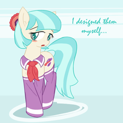 Size: 1000x1000 | Tagged: safe, artist:thattagen, derpibooru import, coco pommel, rarity takes manehattan, blushing, solo