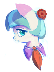 Size: 778x1041 | Tagged: safe, artist:onomec, derpibooru import, coco pommel, rarity takes manehattan, bust, profile, simple background, solo, white background