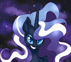 Size: 1600x1400 | Tagged: safe, artist:annakitsun3, nightmare rarity, pony, unicorn, female, grin, mare, night, smiling, solo, stars