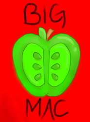 Size: 480x650 | Tagged: artist needed, source needed, safe, big macintosh, apple, cutie mark, no pony, red, red background, seeds, simple background, text