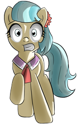 Size: 1239x1920 | Tagged: safe, artist:thealjavis, coco pommel, earth pony, pony, female, mare, raised hoof, scared, simple background, solo, transparent background, wide eyes