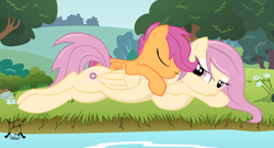 Size: 3052x1644 | Tagged: safe, artist:shadawg, derpibooru import, scootaloo, oc, pegasus, pony, female, filly, foal, mare, mother, mother and child, mother and daughter, parent and child, sleeping, tree