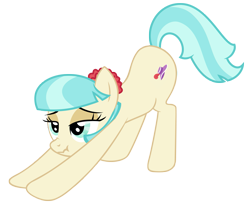 Size: 2251x1843 | Tagged: safe, derpibooru import, coco pommel, earth pony, pony, exploitable meme, female, iwtcird, mare, meme, scrunchy face, simple background, solo, stretching, transparent background