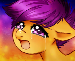 Size: 1044x846 | Tagged: safe, artist:princesssilverglow, derpibooru import, scootaloo, crying, solo