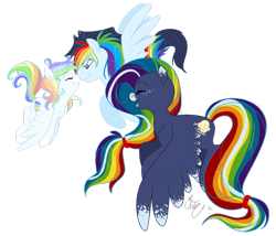 Size: 900x771 | Tagged: safe, artist:chib-bee, derpibooru import, oc, oc only, oc:cloud puff, oc:sunrise brisk, oc:white whirl, boop, brother and sister, colt, female, filly, flying, male, noseboop, offspring, parent:rainbow dash, parent:soarin', parents:soarindash, siblings, simple background, transparent background