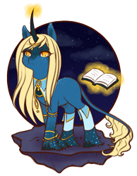 Size: 529x680 | Tagged: safe, artist:decemberdoe, derpibooru import, oc, oc only, classical unicorn, pony, unicorn, book, leonine tail, magic, solo, starshadow