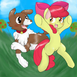 Size: 1000x1000 | Tagged: safe, artist:wonton soup, derpibooru import, apple bloom, winona, pixiv