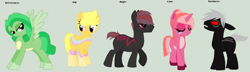 Size: 1602x459 | Tagged: safe, artist:nomdeplume-adopts, derpibooru import, oc, oc only, earth pony, pegasus, pony, unicorn, blank flank