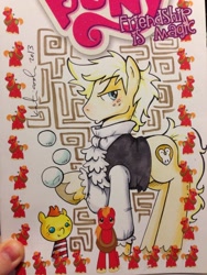 Size: 1024x1365 | Tagged: safe, artist:katiecandraw, derpibooru import, earth pony, pony, david bowie, goblin king, jareth, katie does it again, labyrinth (movie), movie reference, ponified, solo, traditional art