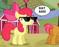 Size: 1080x866 | Tagged: safe, derpibooru import, edit, apple bloom, babs seed, applecest, appleseed, chat bubble, dat butt, female, incest, lesbian, plot, shipping, sunglasses