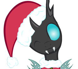 Size: 900x799 | Tagged: safe, artist:pein078, derpibooru import, changeling, christmas, christmas changeling, face, hat, santa hat, solo, wink