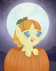 Size: 2364x3000 | Tagged: safe, artist:balloons504, derpibooru import, pumpkin cake, pony, unicorn, female, filly, moon, night, pumpkin, solo, stars