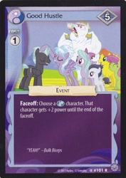 Size: 732x1032 | Tagged: safe, derpibooru import, bulk biceps, cloudchaser, flitter, merry may, rumble, thunderlane, card, ccg, enterplay, mlp trading card game