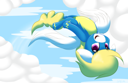 Size: 1800x1165 | Tagged: safe, artist:ookamithewolf1, derpibooru import, surprise, cloud, cloudy, solo, wonderbolts, wonderbolts uniform