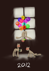 Size: 900x1317 | Tagged: safe, artist:madcookiefighter, derpibooru import, ask rarity's manikins, balloon, hat, mannequin, new year, party, party hat, window