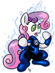 Size: 2716x3588 | Tagged: safe, artist:cynos-zilla, derpibooru import, sweetie belle, blue lantern, blue lantern corps, crossover, dc comics, green lantern, green lantern (comic), simple background, solo, transparent background