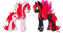 Size: 2000x1059 | Tagged: safe, artist:pluto manson, derpibooru import, oc, oc only, changeling, pegasus, pony, cute, heart, pink changeling, red changeling