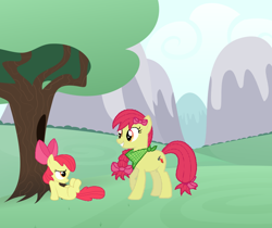 Size: 902x756 | Tagged: safe, artist:linkandrutofan, derpibooru import, apple bloom, duality, older, time paradox, time travel, tree