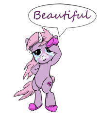 Size: 500x601 | Tagged: safe, derpibooru import, pony, unicorn, beautiful, bipedal, solo, speech bubble, stompy slippers, unusual unicorn