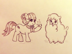 Size: 765x574 | Tagged: safe, artist:cloverkeen, derpibooru import, coco pommel, rarity takes manehattan, traditional art