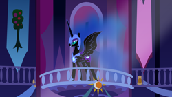 Size: 3840x2160 | Tagged: safe, artist:eirexe, derpibooru import, nightmare moon, balcony, flash, solo, town hall