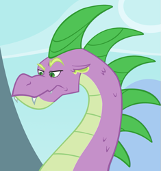 Size: 561x598 | Tagged: safe, artist:queencold, spike, dragon, adult spike, bust, older, portrait, raised eyebrow, solo, spikezilla, unimpressed