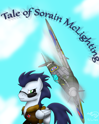 Size: 1024x1280 | Tagged: safe, artist:electuroo, derpibooru import, soarin', fighter, plane, solo, supermarine spitfire