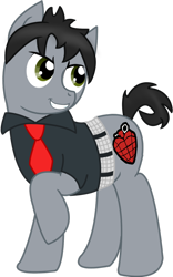 Size: 706x1132 | Tagged: safe, derpibooru import, earth pony, pony, american idiot, belt, billie joe armstrong, clothes, cutie mark, green day, looking back, male, necktie, ponified, raised hoof, shirt, short hair, simple background, smiling, solo, stallion, transparent background, vector