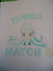 Size: 3456x4608 | Tagged: safe, artist:berrypunchrules, tennis match, equestria girls, athlete, background human, bust, ponied up, pony ears, portrait, solo, traditional art