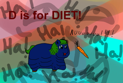 Size: 1977x1348 | Tagged: safe, artist:irongalley, derpibooru import, fluffy pony, alphabet, carrot, diet, evil laugh, solo