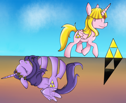 Size: 1024x834 | Tagged: safe, artist:heedheed, derpibooru import, alicorn, pony, cute, eyes closed, frown, gritted teeth, happy, ponified, princess hilda, princess zelda, sad, smiling, spread wings, the legend of zelda, the legend of zelda: a link between worlds, tired, triforce, trotting