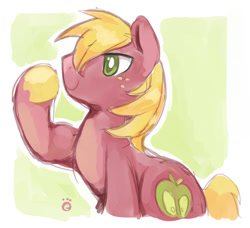 Size: 850x776 | Tagged: safe, artist:ende26, derpibooru import, big macintosh, earth pony, pony, flexing, male, missing accessory, solo, stallion