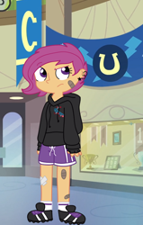 Size: 416x653 | Tagged: safe, artist:schwarzekatze4, scootaloo, equestria girls, alternate universe, clothes, harmony-verse, hoodie, solo