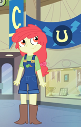 Size: 416x653 | Tagged: safe, artist:schwarzekatze4, apple bloom, equestria girls, alternate universe, harmony-verse, overalls, solo