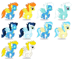 Size: 1600x1333 | Tagged: safe, artist:90sigma, derpibooru import, blaze, fleetfoot, high winds, misty fly, surprise, pegasus, simple background, transparent background, wonderbolts