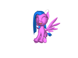 Size: 768x576 | Tagged: safe, oc, oc only, oc:candy swirl, pegasus, pony, 3d, 3d pony creator, eyes closed, female, filly, licking lips, ponylumen, sitting, smiling, solo, spread wings, tongue out