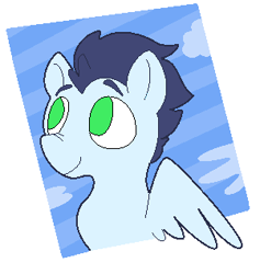 Size: 301x318 | Tagged: safe, artist:thevoiceofnightvale, soarin', pegasus, pony, blue coat, blue mane, male, solo, stallion, wings