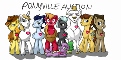 Size: 1301x647 | Tagged: safe, artist:mcwhale4, big macintosh, braeburn, bulk biceps, caramel, doctor whooves, prince blueblood, soarin', spike, thunderlane, dragon, earth pony, pony, implied foalcon, male, stallion