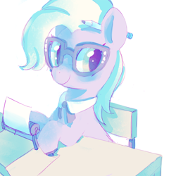 Size: 640x640 | Tagged: safe, artist:mewball, derpibooru import, grace manewitz, rarity takes manehattan, glasses, pencil, solo, typewriter