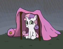 Size: 3469x2670 | Tagged: safe, artist:larrle, derpibooru import, sweetie belle, dumb fabric, fabric, rain, solo