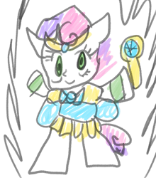 Size: 685x780 | Tagged: safe, artist:moonblizzard, sweetie belle, pony, ask, bipedal, clothes, costume, dress, rarity answers, solo, tumblr, wand